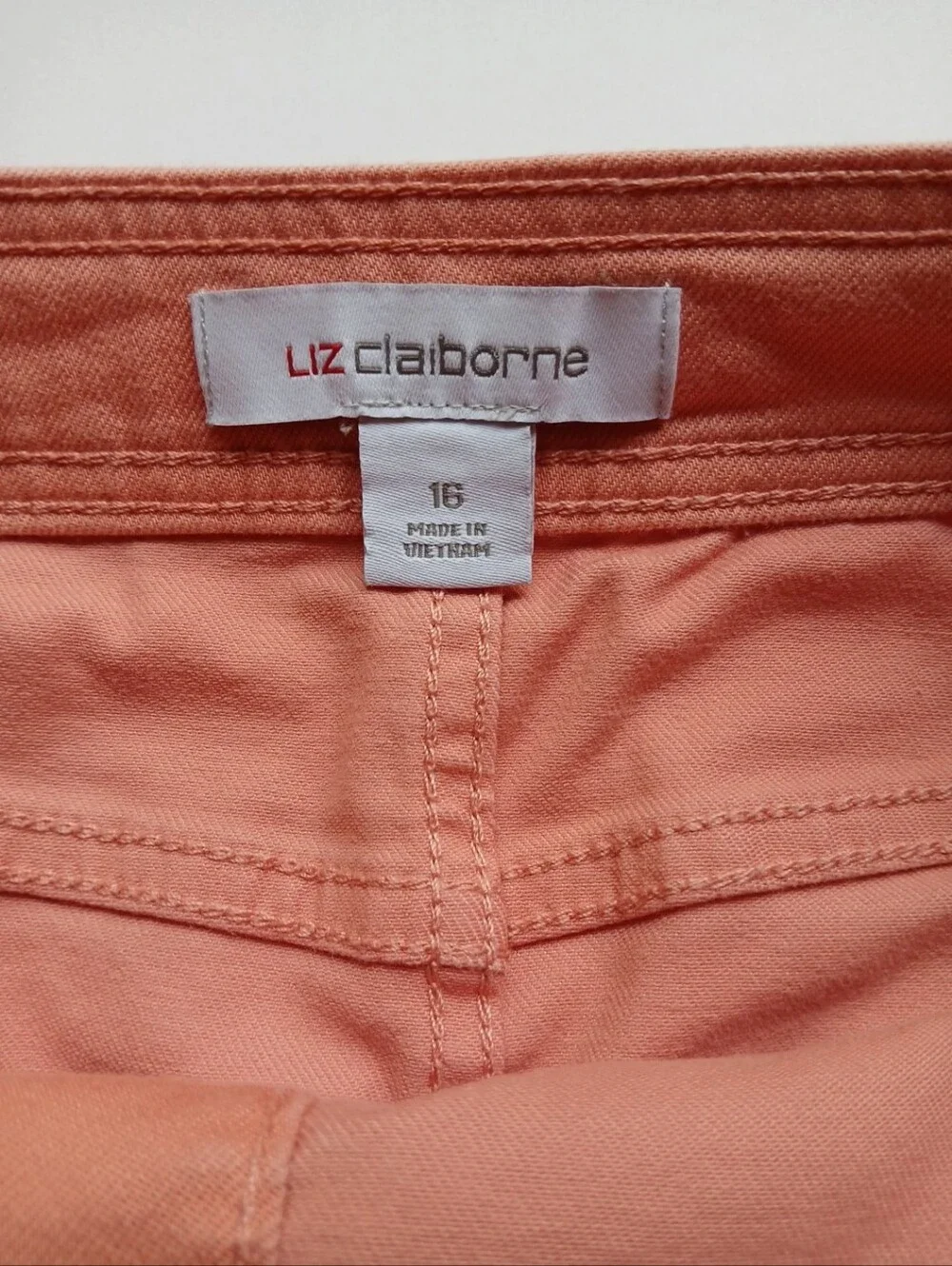 Liz Claiborne Women's Front Button Pencil Denim Skirt, Coral Haze, Size 16